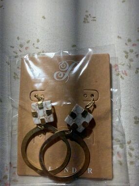 Plunder Gold and White Mosaic Drop Earrings